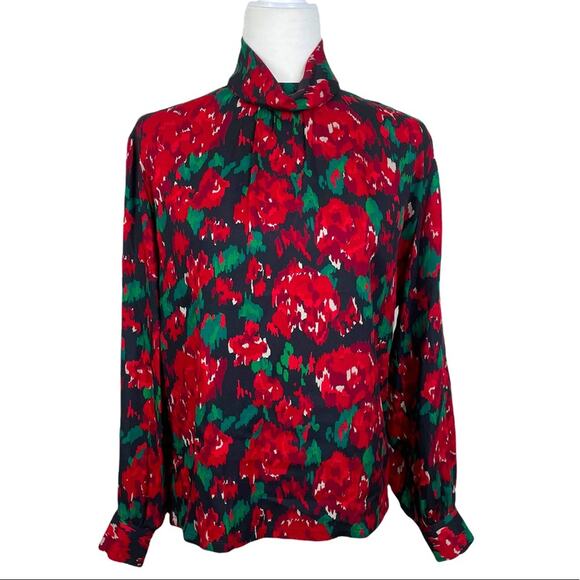 Pendleton Tops - Vintage Pendleton Country Sophisticates Size 8 Floral Wool Blend Blouse Red